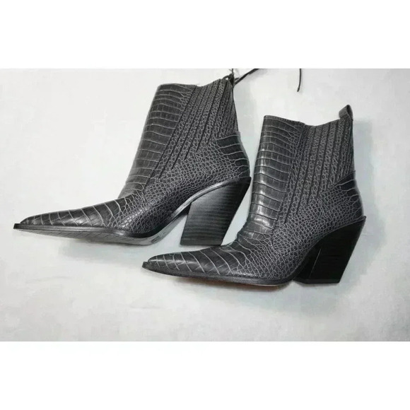 Zara Dark Grey Animal Print Mock Croc Cowboy Ankle Boots UK5 EU38 US7.5 - Picture 5 of 12